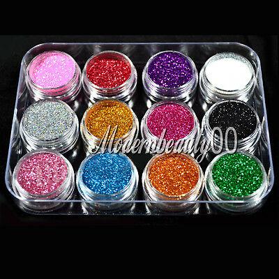 ערכות איפור 12 PCS MIX COLOR GLITTER DUST POWDER SET for Nail Art ACRYLIC TIPS NAIL CARE DIY