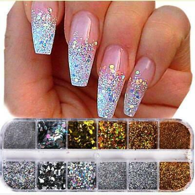 ערכות איפור Nail Art Glitter Powder Dust UV Gel Acrylic Flakes Sequins Christmas Nails Tips