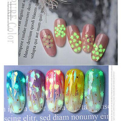 ערכות איפור Luminous Nail Art Sequins Heart Star Glitter Flakes Powder Glow In The Dark Tips